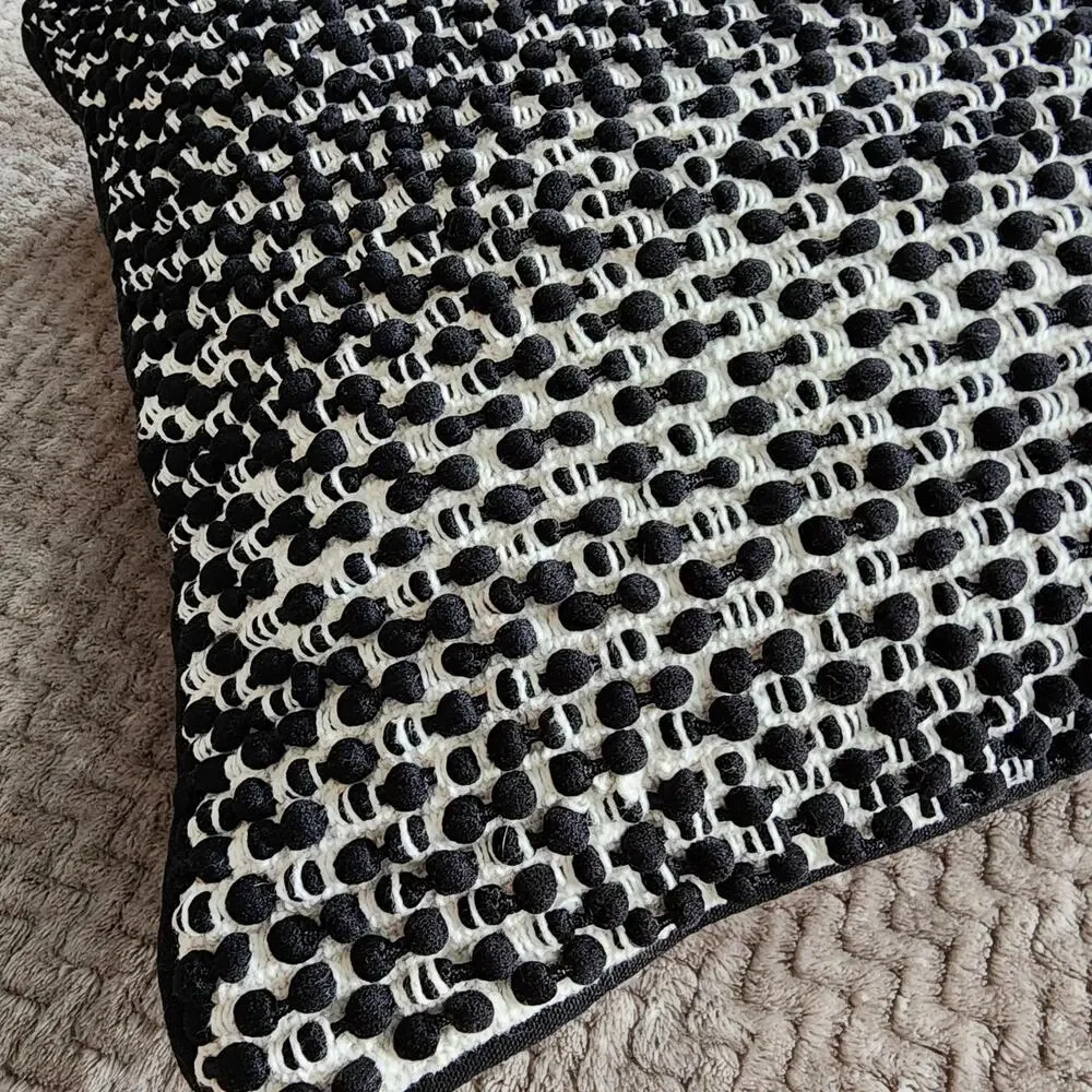 Magnolia Home Ruth Throw Pillow Black White Slub Crochet Bobble Knit 19x19 $70